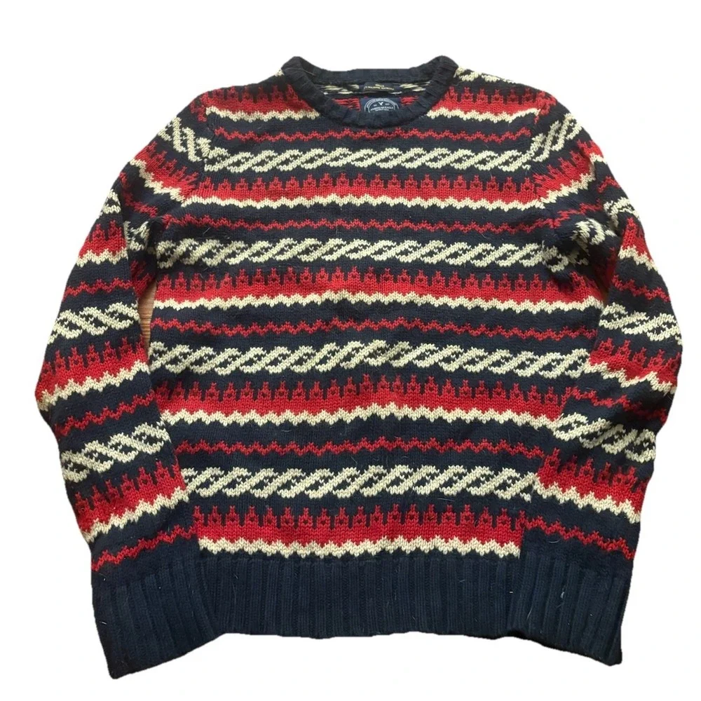 VINTAGE American‎ Eagle Chunky Fair Isle Sweater Mens M Preppy Rabbit Hair
